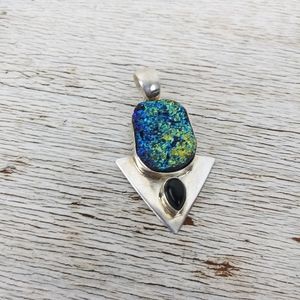 Druzy Pendant Silver Black Onyx